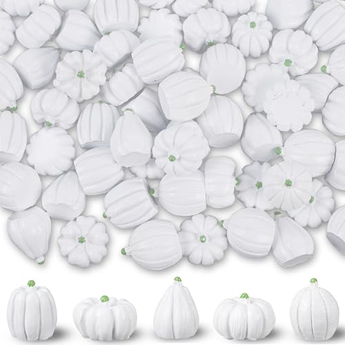Image of winemana 80Pcs Mini Pumpkins for Crafts, Fall Decorations for Home, White | Resin, Small Fake Pumpkins for Decorating, Thanksgiving Table Centerpieces, Vase Bowls Basket Fillers, Autumn Office Decor