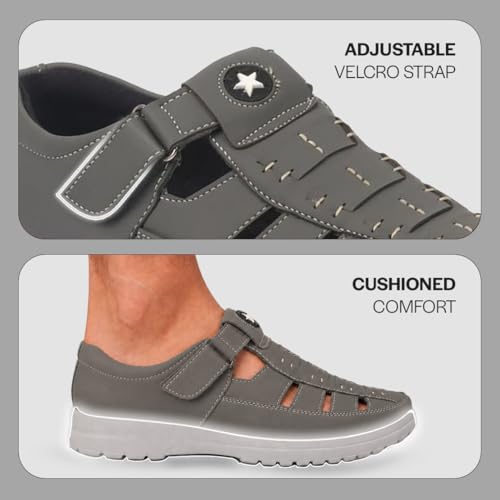 Image of FAUSTO Men's Feather Light EVA Sole Shoe Style Comfortable Dress Sandal With Memory Cushion|Stitched Hook & Loop Sandal For Work|Evening|Festive