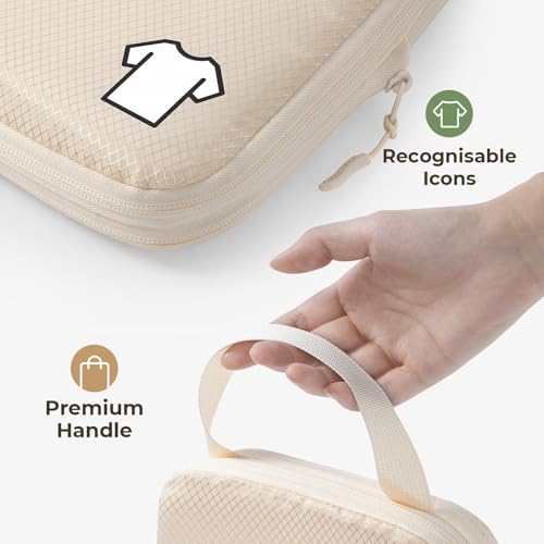 Samfolk Compression Packing Cubes for Suitcases Packing Cubes Compression Set Waterproof Suitcase Organiser Bags for Travel Suitcase Luggage Packing Organizer Bags Travel Essentials Cream 8 set - Image 5