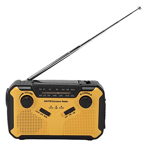 Solar Hand Crank Emergency Radio, Support 4 Power Supply Flashlight Reading Lamp & SOS Alarm, Portable AM FM NOAA Weather Radio with 3 Brightness Modes for Camping, Emergency (Yellow)