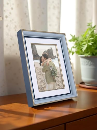 Image of GOLDEN PEACOCK Antique Blue & White Photo Frame 5x7 Inch