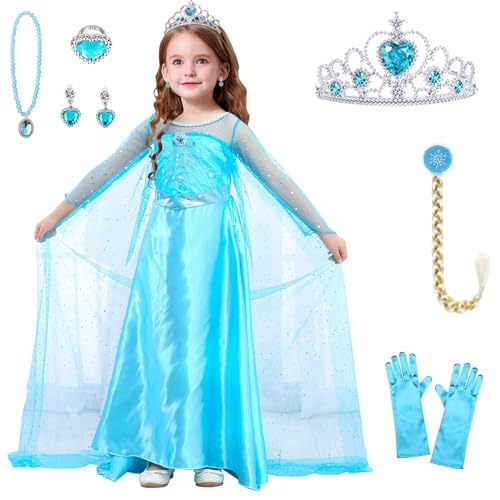 YADODO Disfraz Elsa Niña 2~3 Años Disfraces de Elsa Princesa con Accesorios de Tiara Elsa Vestido de Princesa Elsa Niñas para Niña de Cosplay Carnaval y Fiesta Cumpleaños Halloween(100)