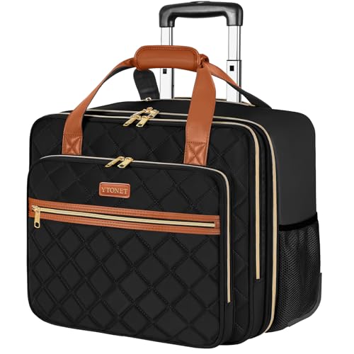 Image of Ytonet Rolling Laptop Bag, 17.3 Inch Rolling Briefcase for Women Work | Water Resistant Computer Bag with Wheels for Work Travel College Business Overnight Wife Mom Teacher, Black Brown