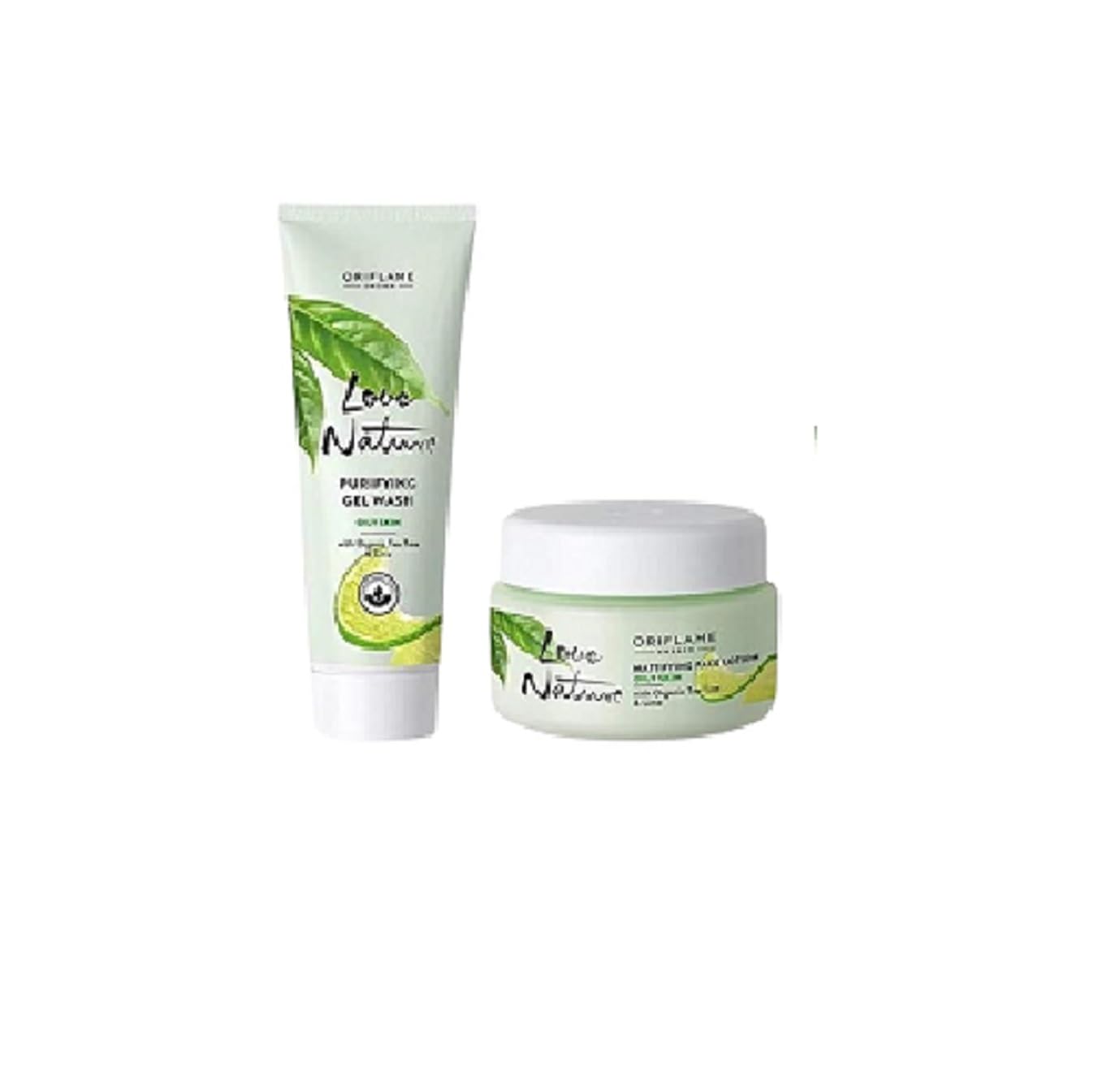LOVE NATURE Mattifying Face Lotion with Organic Tea Tree & Lime 50 ml with Purifying Gel Wash with Organic Tea Tree & Lime 125 ml