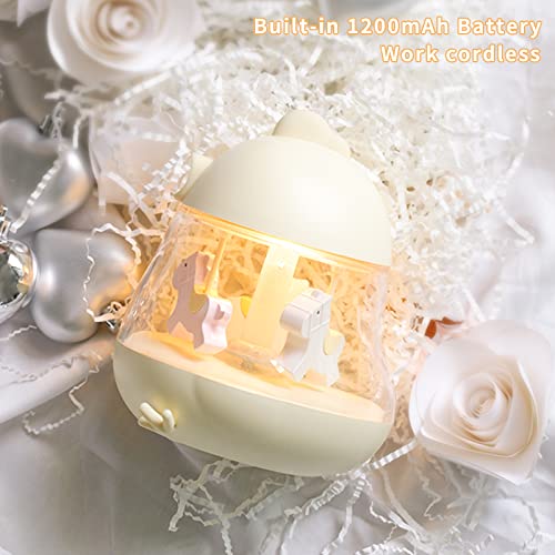 Carousel Music Box Led Night Light, Cute Baby Nursery Bedroom Lamp For Kids, Usb Rechargeable, 2 Light Modes & Brightness Adjustable, Cute Carousel Horse Music Night Lamp, Gift Toy For Kids (Yellow) #TOP1