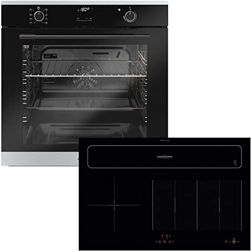 Oranier Einbaubackofen Set Induktion autark - Pyrolyse Backofen EBP 9872 Edelstahl mit Kochfeld 80 cm Dunstabzug Abluft…