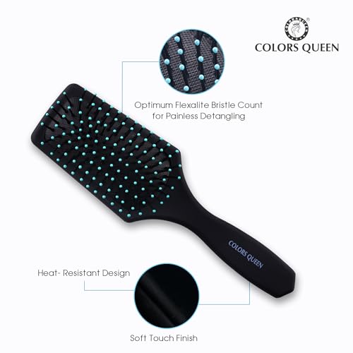 Image of Colors Queen Flat Cushion Hair Brush with Strong & Flexible Bristles | Hair Brush for Men & Women for Grooming, Straightening, Smoothing & Detangling Hair (Flat Cushion Brush)