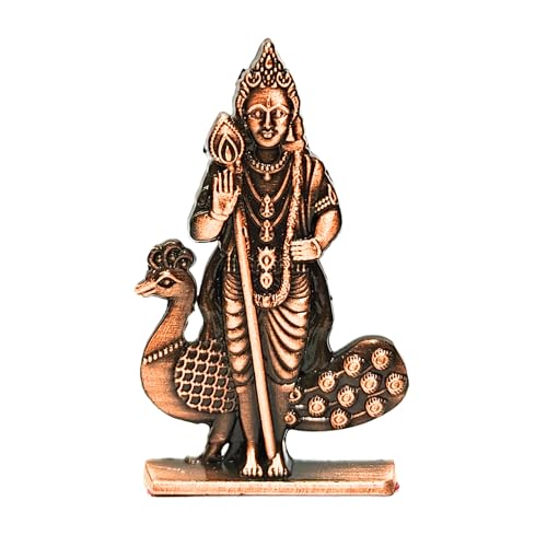Image of anciently Murugan Statue for Car Dashboard | Kartikeya Idol for Car Dashboard, Metal, 1 Piece (Copper Colour)