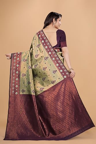 Image of Traditional Banarasi Silk 5.50 Meter Saree With 0.8 Meter Unstitched Blouse Piece For Wedding, Family Function, Festival And Special Occasion