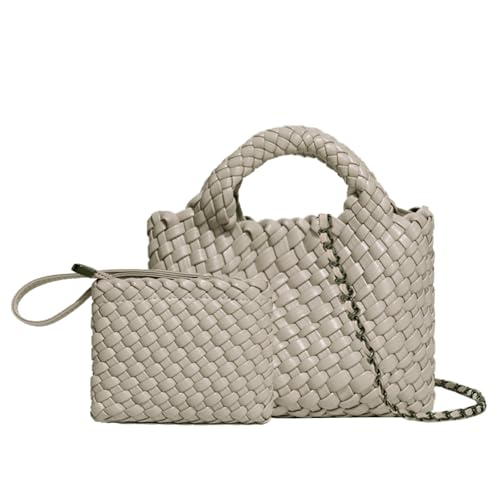 Image of Woven Tote Bag for Women with Coin Purse, Foldable Chain Small Crossbody Handbags, Fashion Shoulder Bag, Hobo Satchel