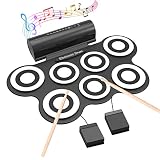 7 Pads Electronic Drum Set, Electric Drum Pad Roll-Up Drum Practice Pad Drum Kit Built-in Speaker wi