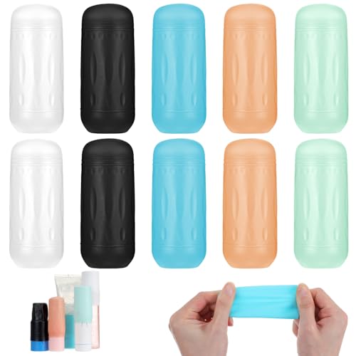Tyqour 10 fundas a prueba de fugas para contenedores de viaje, fundas de silicona para protección de fugas, fundas elásticas para viajes, accesorios de viaje reutilizables para champú, gel de ducha