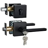 HISAFE Keyed Alike Exterior Door Handle with Single Cylinder Deadbolt, Heavy Duty Matte Black Lever