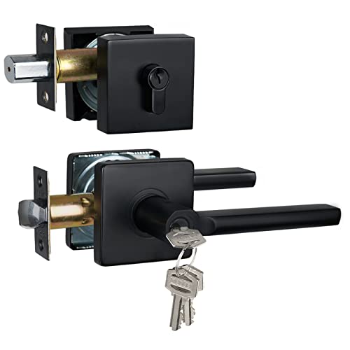 Hisafe Keyed Alike Exterior Door Handle With Single Cylinder Deadbolt, Heavy Duty Matte Black Lever Door Lock, Left&Right Handed, 1Pack X-Hd1601-Db-Set #TOP26
