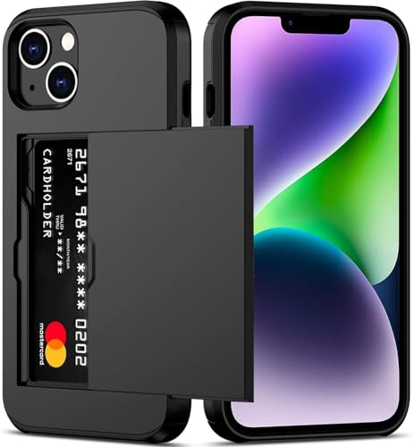 Coque iPhone 14 Plus avec porte-carte antichoc double couche protection robuste noire