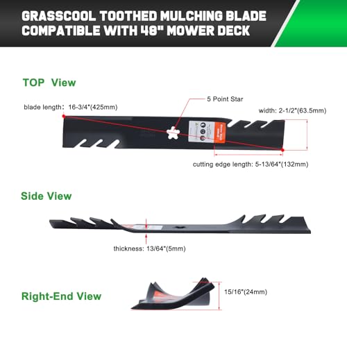 Grasscool Z248F 48 inch Mower Mulching Blades for Hus qvarna 532180054 YTH2348 YTH24V48 YTH2148 YTH24K48 Z248 YTH2448 Craftsman Poulan 48\'\'Lawn Tractor Riding Mower Replace 180054 173920 - Thumbnail 6