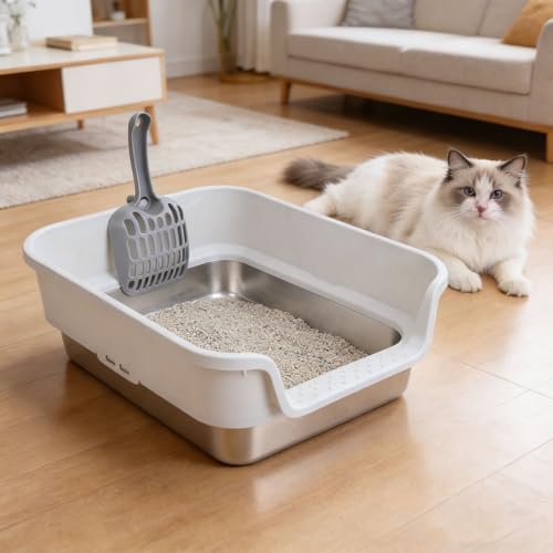 Caja de arena para gato acero inoxidable 43x33x17 cm miniatura 2