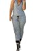 Cfanny Women's Contrast Drawstring Waist V Neck Jersey Jumpsuit,Grey,Small