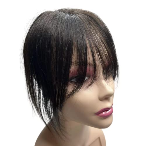 Anemone Jewelry Fringe Human Hair Toppers Clip In Lace Base Hairpieces For Women Mid Part Straight 3D Hair Bangs Cover Grey Hair Loss (Black) #TOP6
