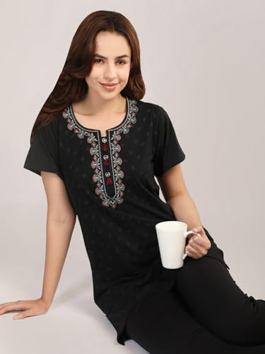 Image of Duchess Women's Cotton Tie & die & Embroided Long Length Night Suit Set