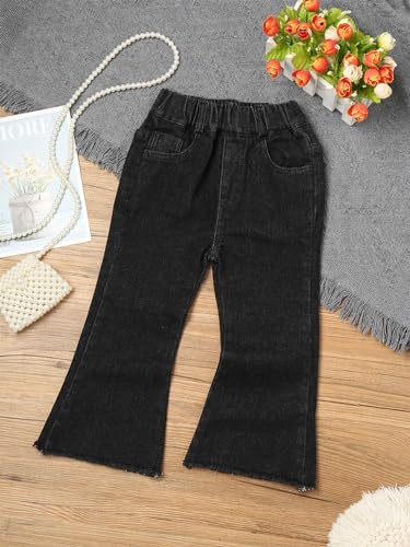 Yeahdor Baby Girls Slight Jeans Kids Retro Raw Hem Stretchy Bell Bottom Denim Pants Casual Flared Pants3