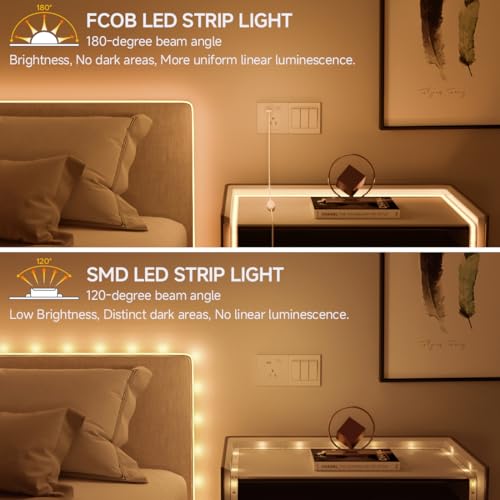 Image of BTF-LIGHTING FCOB COB LED Strip Lights 5V USB Powered Warm White 3000K | 3.28FT 320LEDs CRI90+ Dimmable Super Bright LED Light with 3M Tape for TV Backlight PC 3D Printer Cabinet Home DIY Lighting