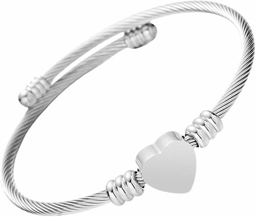 Pulseira Prateada Ajustável Estilo Coração em Aço Inox 316 Para Presente Bracelete Feminino Elegante e Moderno