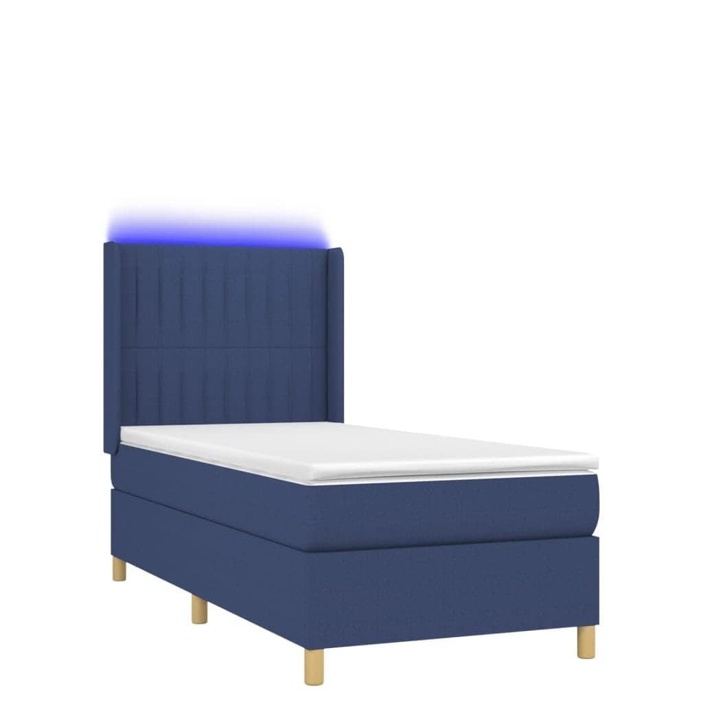 Cama con somier con colchón y tiras LED azul, 100 x 200 cm, cabecero de tela transpirable, altura regulable, comodidad para dormir para jóvenes y adultos