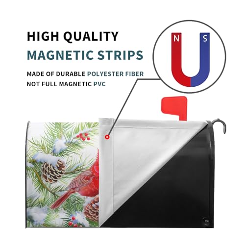 Image of Winter Birds Mailbox Cover with Magnetic Christmas Tree Holly Branches Red Berry Pine Cone Mailbox Wrap Post Cover Standard Size 21x18 Inch for Garden Yard Outdoor Patio Hew Year Decor