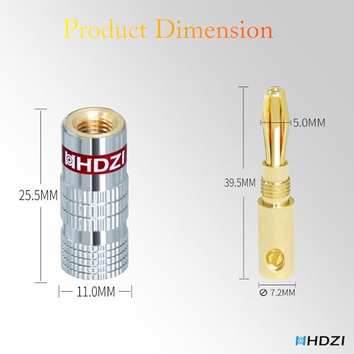 HHDZI Banana Plugs (2 Pairs), Connector with Aluminum Shell (Sliver)