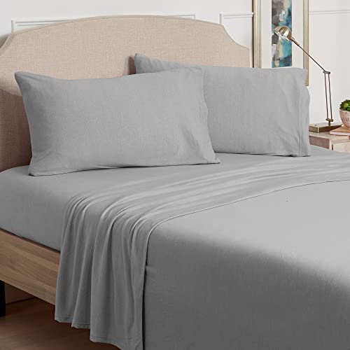 Jersey Sheets Twin Size | Soft And Breathable Jersey Knit Fabric | All Season Jersey Bed Sheets | Stretchy Deep Pocket Jersey Cotton Sheets | Soho Collection (Light Grey) #TOP1