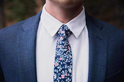 Image of DAZI Men's Skinny Tie Floral Print Cotton Necktie, Great for Weddings, Groom, Groomsmen, Missions, Dances, Gifts.