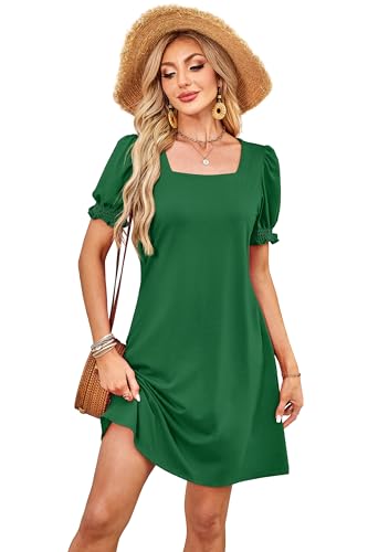 Image of RUMIA Summer Dresses for Women 2025 Casual Cute Square Neck Puff Short Sleeve Dress with Pockets