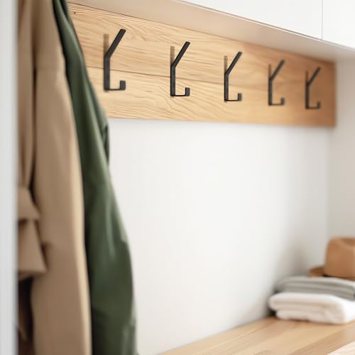 Decorative Coat Hooks For Wall Mount Set of 5 - Stylish and Sturdy Black Metal Double Hooks Are Perfect To Hang Your Jackets, Towels Or Hats - A Modern Addition To Any Farmhouse or Minimal Home Decor - Image 6