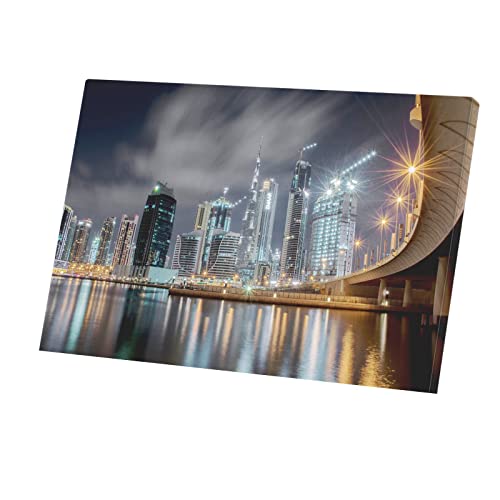 Tableau de Dubaï la nuit toile imprimée paysage urbain 45x30 cm pour décoration moderne