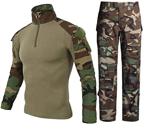 Uugood Chemises Airsoft pour hommes Pantalons Multicam Chemise de combat tactique et ensembles de pantalons Camouflage BDU Uniforme militaire Ensembles de paintball (clmc,S) Cover