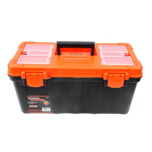 Tactix 20 Inches Toolbox with Lift out carry tray, High impact plastic, Multiple Compartment Storage Case, Black/Orange, Dimensions: 51W x 27D x 23.5H cm- 320134