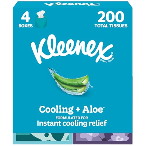 Kleenex Cooling + Aloe Facial Tissues, 4 Cube Boxes, 50 Tissues Per Box, 2-Ply