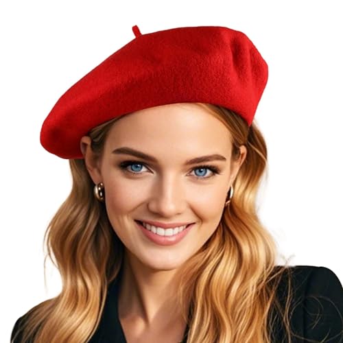 French Wool Bright Red Beret Hats for Women Man Solid Color Classic Beanie Winter Cap Painter Berets.