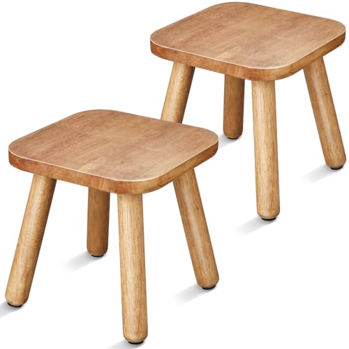 Chunful 2 Pcs Small Wooden Step Stool for Kids 9 Inch Decorative Cute Footstool