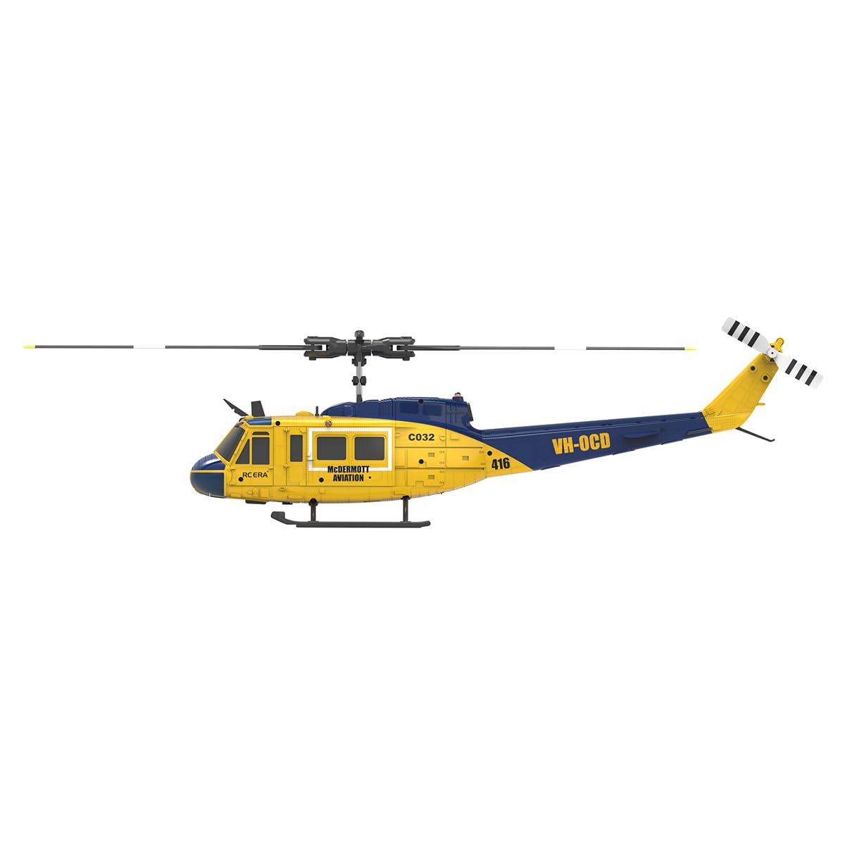 C032 UH-1 Huey Ferngesteuerter Hubschrauber, 1/48 Scale Flybarless RC Helikopter mit Optical Flow Positioning mit Höhenhaltung & Optical Flow Geschenk für Militärische Enthusiasten