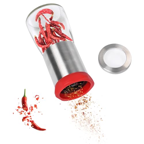 WAONIQ Chilimühle Edelstahl & Glas,Chilischneider für Getrocknete Chilis und Grobe Gewürze,Gewürzschneider Schneidwerk set mit Schneideklinge,für viele Paprikasorten geeignet