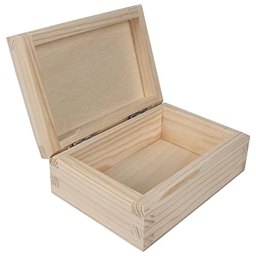 Petite boîte rectangulaire en bois avec couvercle | 11 x 8 x 4 cm | Pin non peint et non traité décoratif pour travaux manuels | Boîte à souvenirs Cover