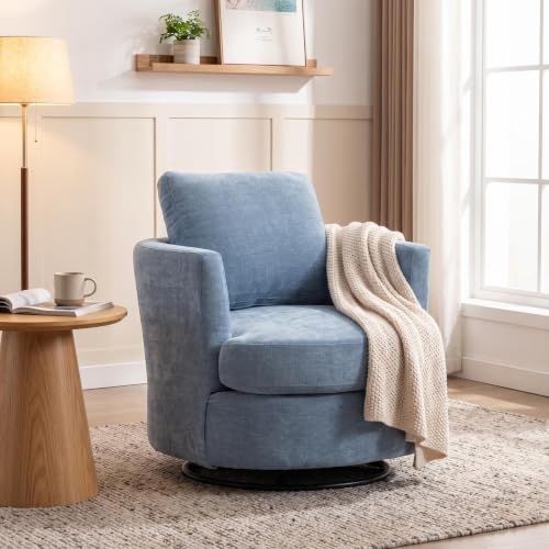 Eclivon 32 Light Blue Swivel Barrel Accent Chair, Round Upholstered Chair