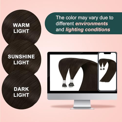 Image of Easyouth Nano Hair Extensions Human Hair Dark Brown Nano Ring Hair Extensions Human Hair Brown 18 Inch 50G Nano Hair Extension for Daily Wear 50S Cold Fusion Hair Extension for Women