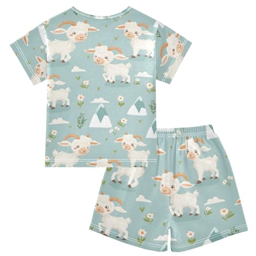 ALAZA Sheep Flower Mountain Pajamas Short Sleeve 2 Piece Sleepwear Top and Bottom Pajama Set Unisex2