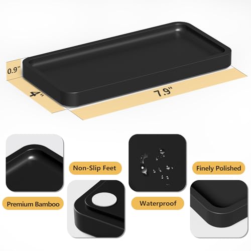 Image of Weenson Small Bathroom Vanity Tray for Countertop Makeup Perfume Jewelry Decor Candle Keys, Small Black Kitchen Tray for Soap Dispenser Spice Bamboo Toilet Tray 7.9 inch L x 4 inch W x 0.79 inch H