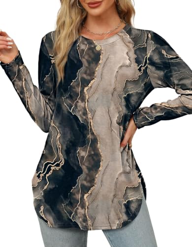 Image of XIEERDUO Womens Long Sleeve Round Neck Shirts Side Split Basic Loose Tunic Tops Casual 2026