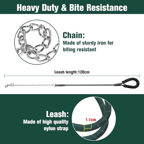 MIHACHI Anti Chew Dog Lead, Heavy Duty Rope Dog Leash with Anti-Bite Chain and Soft Padded Handle - Image 2