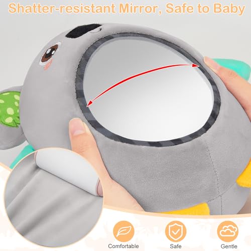 Image of FIOBEE Tummy Time Toys Baby Mirror Tummy Time with Crinkle & Jingle Sounds Large Baby Sensory Toys for Infant Ages 0 3 6 Months and Up Newborn Training Essentials, Gray Koala